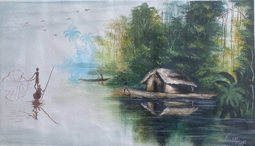 Tableau peinture à huile sur toile (paysage d’Afrique )